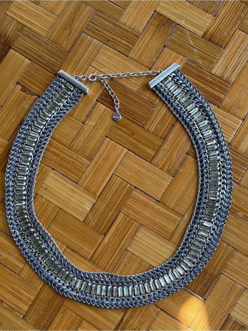 Stella & Dot Silver Tone Crystal Baguette Collar Statement Necklace w/box